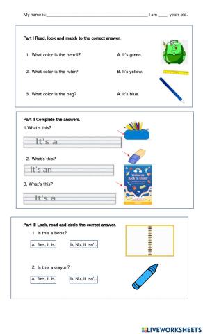 Identify school objects.