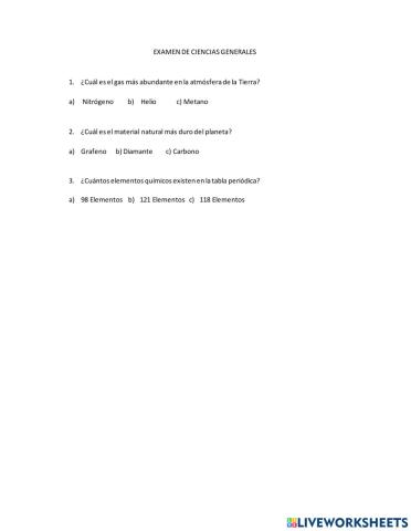 Examen de ciencias generales