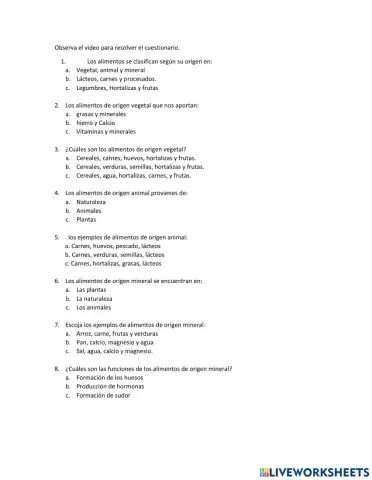 Origen de los alimentos