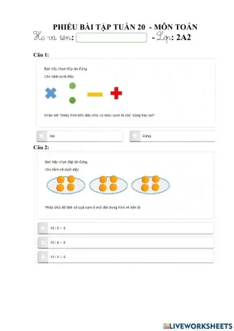 PBT Toán 2 tuần 20