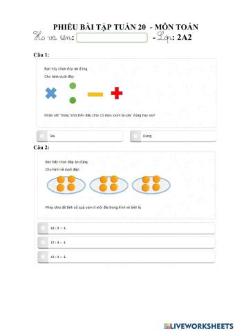 PBT Toán 2 tuần 20