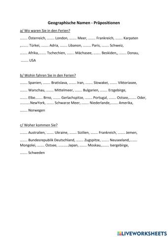 Geographische Namen - Präpositionen