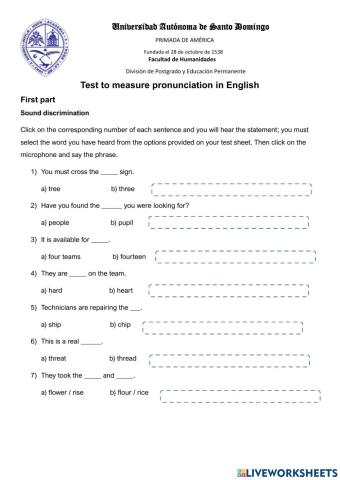 Test for Pronunciation