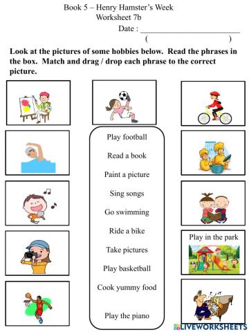 7b Hobbies Vocabulary Worksheet