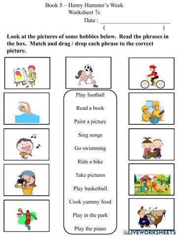 7c Hobbies Vocabulary Worksheet