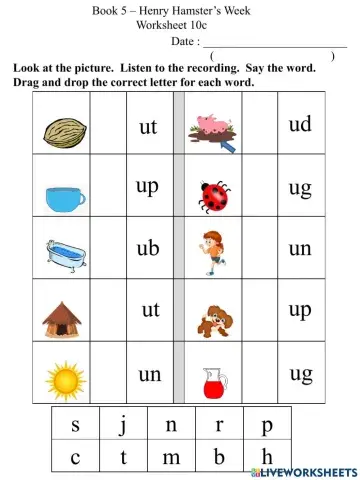 10c Short U CVC Words Initial Sounds Worksheet