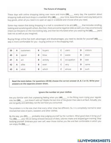 ZNO L T Shopping Use of English