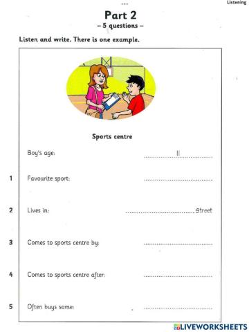 Movers. Test 1. Listening. part 2