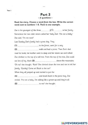 Movers. Test 1. R-W. Part 3