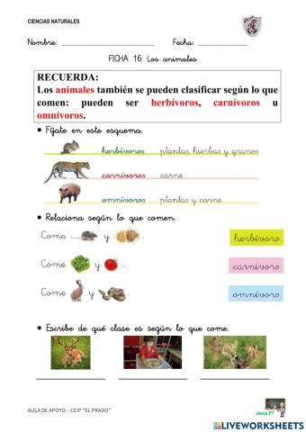 Ficha 16 Los animales-1EP-Ciencias Naturales