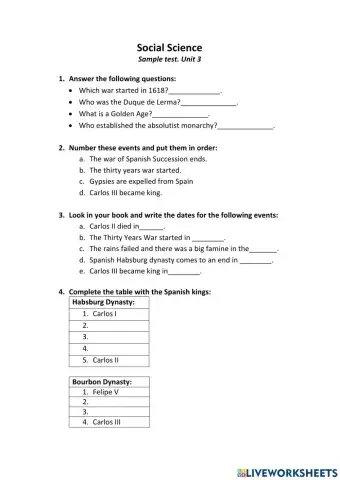 Social Science. Sample test. Unit 3.