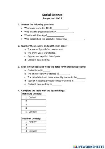 Social Science. Sample test. Unit 3.