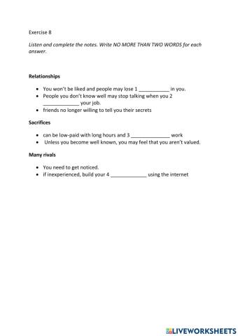 IE3, Unit 7, Listening, Exercise 8