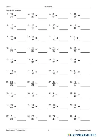 WW L2 Simplifying Fractions