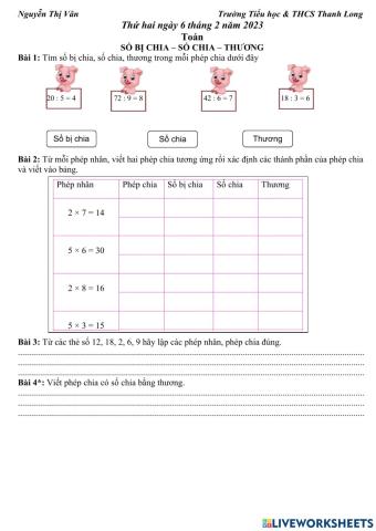 Số bị chia- Số chia- Thương