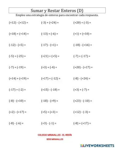 Sumar y Restar Enteros