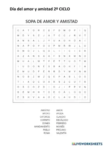 Sopa letras amor y amistad