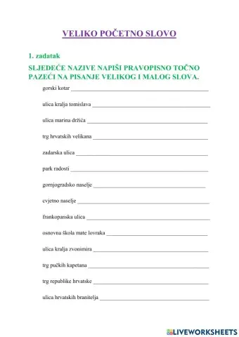 Veliko početno slovo - 6. (2. pol.)