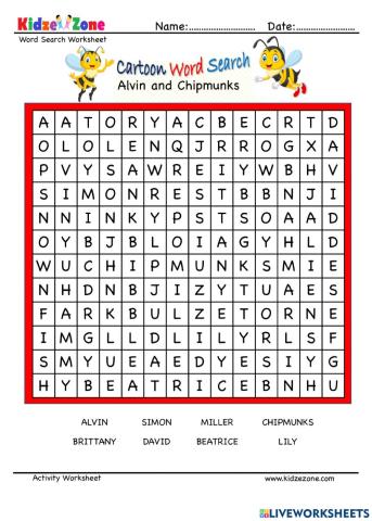 The chipmunks wordsearch