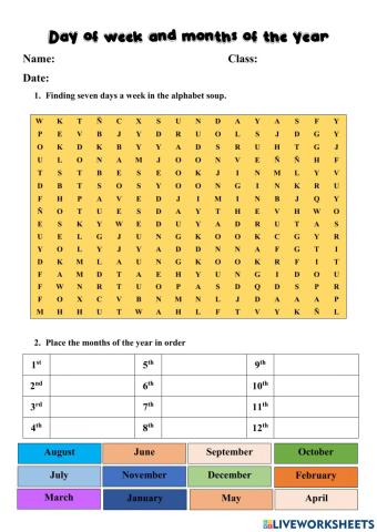 Day of week and months of the year