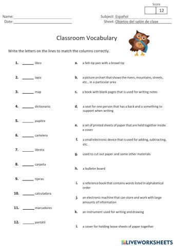 Classroom objects and article