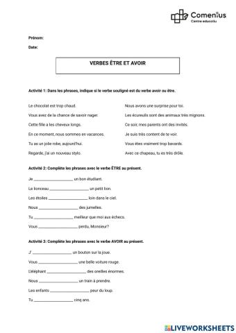 Verbes être et avoir (Présent d'indicatif)