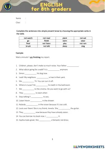 Present Continuous Tense (Positive and Negative Sentences)