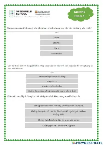 Khối 5 - GMetrix - Exam 1A