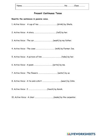 Active and Passive voice:Present Continusous Tense