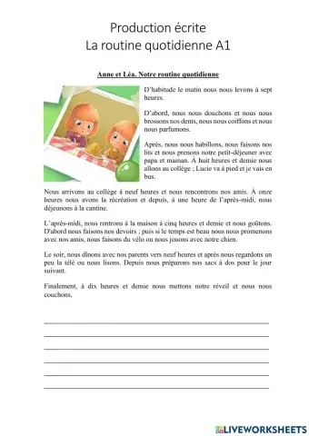 Production écrite - Ma routine quotidienne