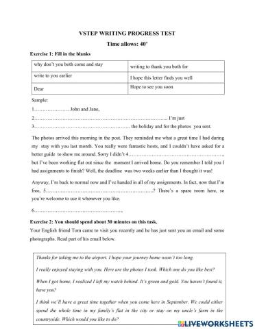 Vstep writing progress test