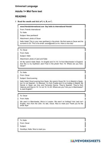 Adults 1: MID-TERM TEST