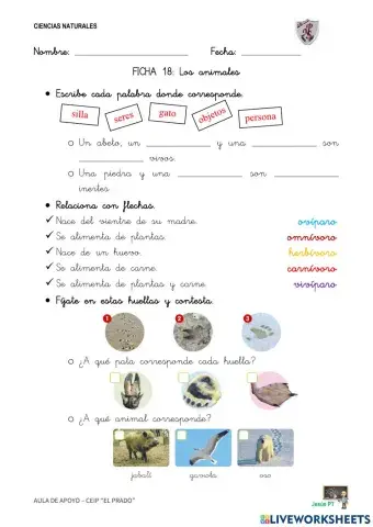 Ficha 18 Los animales-1EP-Ciencias Naturales