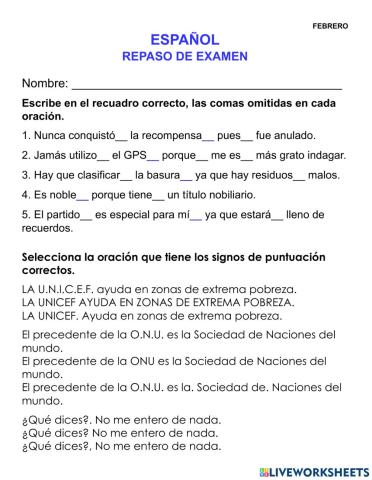 Español repaso febrero examen