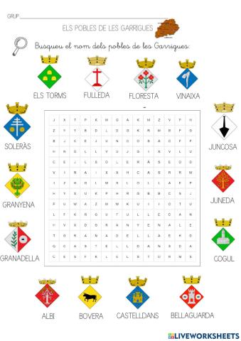 Sopa de lletres els pobles de les Garrigues