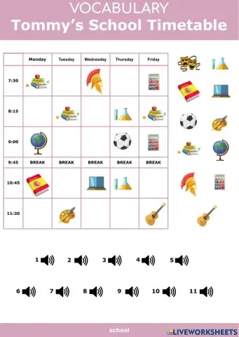 Tommy's School Timetable