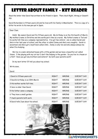 Letter about Family KET Reader