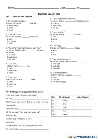 Reported speech Test