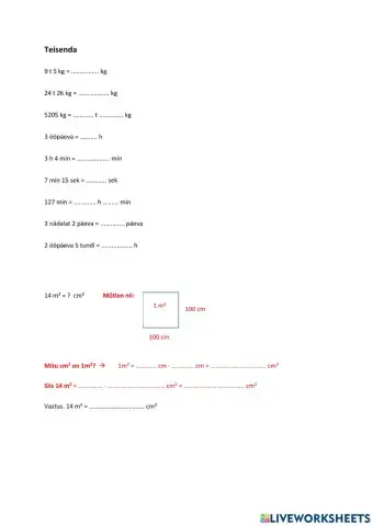 Teisendamine, 4. klass. Massi-, aja- ja pindalaühikud
