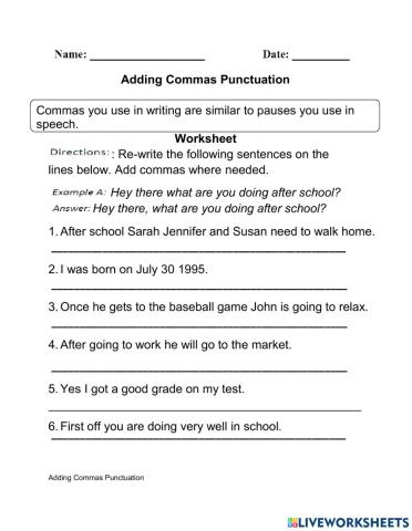 Comma Worksheet