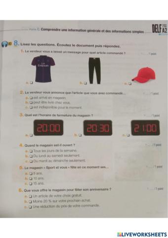 Exercice d'écoute DELF A2