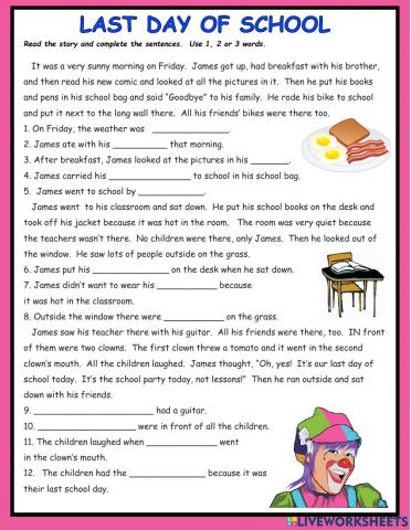 Last Day of School Reading Comprehension