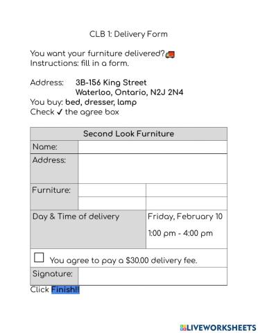 CLB 1: Furniture Delivery Form 2