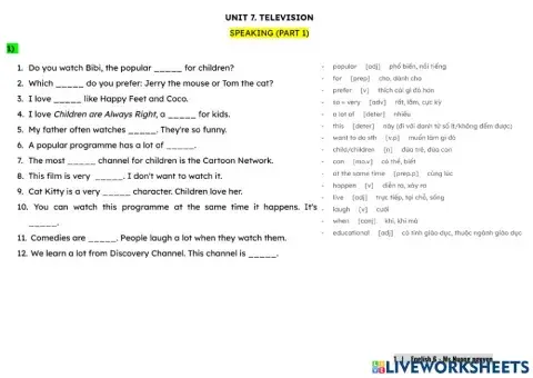 E6U7 (speaking) TELEVISION (P1) -nuongnguyen