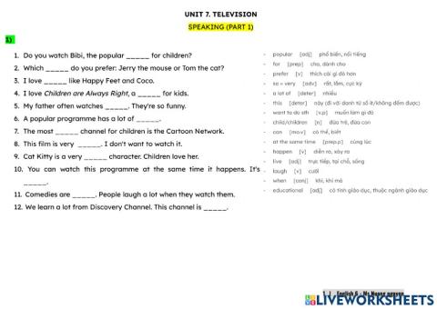 E6U7 (speaking) TELEVISION (P1) -nuongnguyen