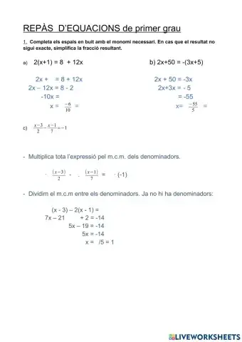 Repàs equacions 1r grau