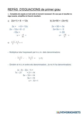 Repàs equacions 1r grau