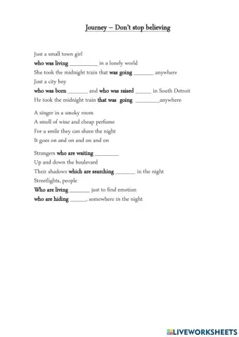 Journey - Don't stop believing (participle clauses)