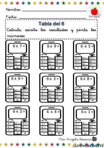 Multiplicación tabla del 6