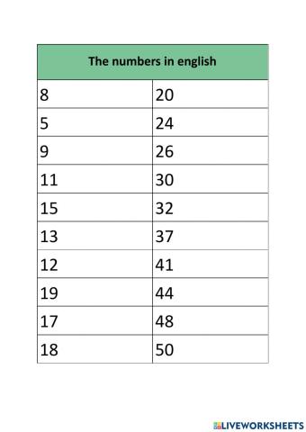 Write numbers 1-50
